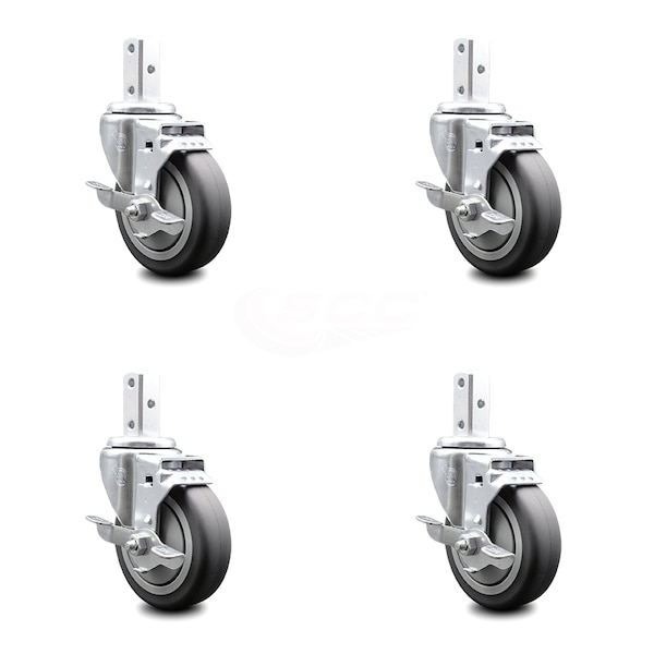4 Inch Thermoplastic Rubber Swivel 3/4 Inch Square Stem Caster Set with Brake
